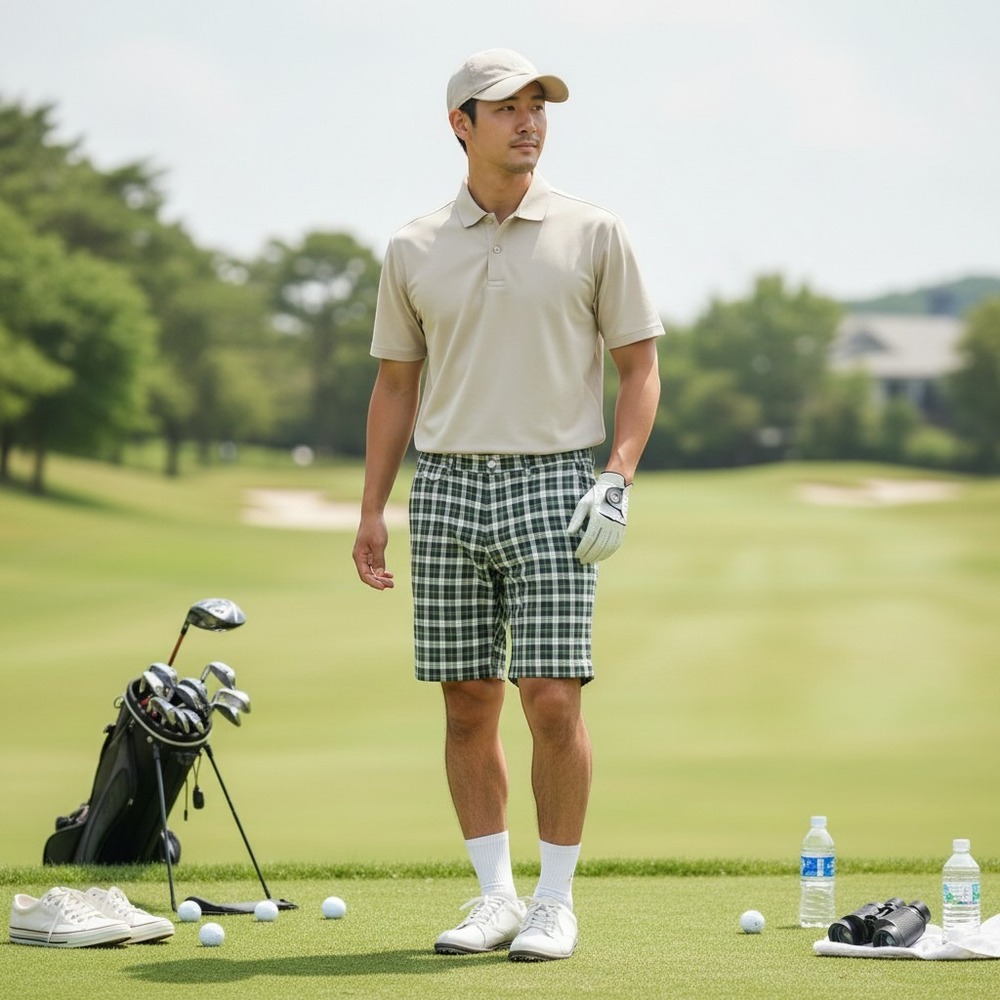 Polo Ralph Lauren Shorts Mens 31 Green Navy Plaid Flat Front Cotton Preppy Golf